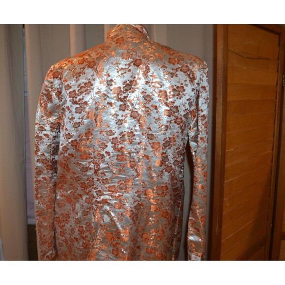 Vintage Asian Silk Gray Jacket Copper Brocade 1940s Party Formal - Picture 7 of 7